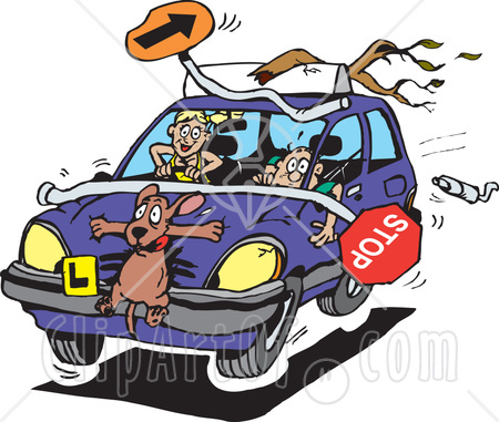 42929-clipart-illustration-of-a-crazy-teen-girl-running-over-a-dog-and-items-during-a-driving-lesson